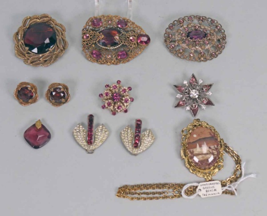 Vintage Costume Jewelry: Brooches, Earrings, Greek Pendant