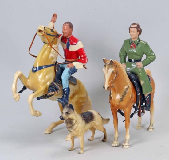 Roy Rodgers, Dale Evans, Trigger & Buttermilk, Bullet Toy Figures, Ca. 1950's