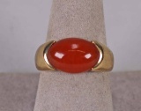 14k Gold Ladies Ring w/ Coral Inset, Sz. 8, 5.9 Grams