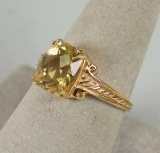 14k Gold Ring w/ Yellow  Stone, Sz. 8, 3.5 Grams