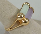 14k Gold Ring w/ Jade - Lavender Colored Stones, Sz. 8, 5.3 Grams