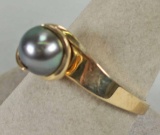 14k Gold Ladies Black Pearl Ring, Sz. 9, 4.9 Grams
