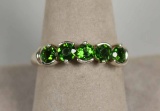 Sterling Silver Ring w/ Emerald  Colored Stones, Sz. 9