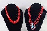 2 Coral & Turquoise Colored Necklaces