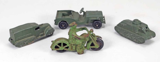 Tootsie Toy Die Cast Tanks, Jeep; Hubley(?) Motorcycle