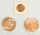 3 Bronze Commemorative Medals: Washington, Adams, Franklin