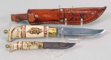 Vintage Norge Hunting Knife Set w/ Scrimshaw Handle, Norway