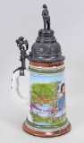 Hand Painted German Regimental Beer Stein, Crown Mark