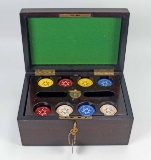 Vintage Poker Chips w/ Locking Wooden Box