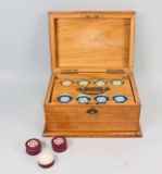 Vintage Poker Chips w/ Locking Blonde Wood Box