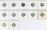 12 Barber  Silver Dimes; 2-1907,1908-S,1910-D,1911-P,1911-D,1912,2-1913,1913-S,1914,1914-D