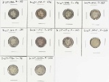 10 Barber Silver Dimes; 1907,1913,1914,1914-D1914-S,1915-S,1916,1916-S & 2 w/faded dates