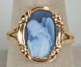 14k Gold Angel Cameo Style Ring, Sz. 8,