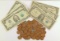 100 +/- Wheat Pennies, 3 Blue Seal Silver Certificates & 3 $2 Federal Reserve Notes