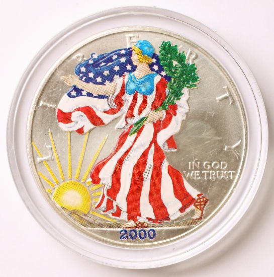 2000 American Eagle Silver Dollar in Full Color w/COA, 1oz Fine Silver
