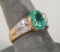 Gold Plated .925 Ring w/Green Colored Stone & CZ Stones, Sz. 8