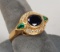 Gold Plated .925 Ring w/Center Blue Stone and Green & CZ Stones, Sz. 9