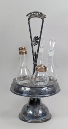 Antique Cruet Set w/ Etched Glass Containers