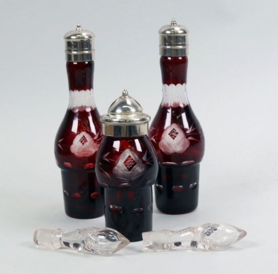 Cranberry Cruet Bottles & Glass Stoppers