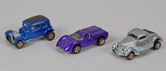 Hot Wheels Redline "Ford J. Car, 1967", "36 Ford Coupe, 1968" & "32 Ford, 1968"