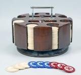 Vintage Poker Chips w/ Wooden Carrier