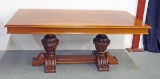 Large Library Table w/ Carved Pedestal
