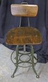 Vintage Drafting Style Stool w/ Backrest & Foot Rail