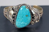 Southwest Silver & Turquoise Cuff Bracelet, Running Bear