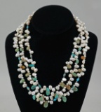 Multi-Strand Natural Pearl & Polished Stone Necklace