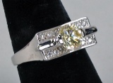 .925 Ring w/Yellow Colored Stone & CZ Stones, Sz. 9