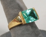 Gold Plated .925 Ring w/Green Colored Stone, Sz. 8.25