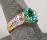 Gold Plated .925 Ring w/Green Colored Stone & CZ Stones, Sz. 8
