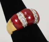Gold Plated .925 Ring w/Red Colored Stones and CZ Stones, Sz. 9
