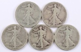 5 Walking Liberty Half Dollars; 1917-D on Obv,1917-D on REV,1918-S,1918-P,1918-D