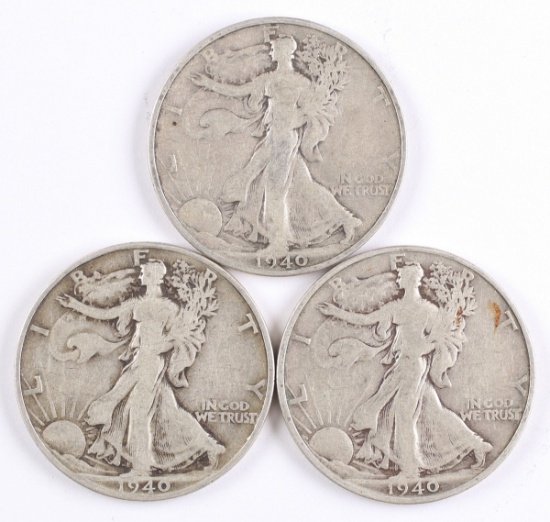 3 1940-S Walking Liberty Half Dollars