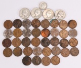 Misc. Bag of collectible coins; 36 Wheat pennies, 3 Silver Quarters, 1 Silver Dime