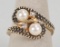 14k Gold Pearl & Diamond Ring, Sz. 7,  4.8 Grams