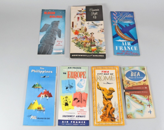 Vintage Airline Travel Brochures: TWA, Alaska, Air France, Northwest