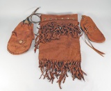 Buckskin Bag w/ Fringe, Canteen & Moccasin