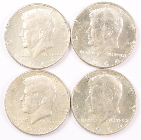 4 1964-P Kennedy Silver Half Dollars (90%)