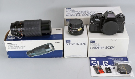 Sears KSX Super (Ricoh KR-10) 35mm Film Camera w/ Telephoto Lens, Ca. 1980