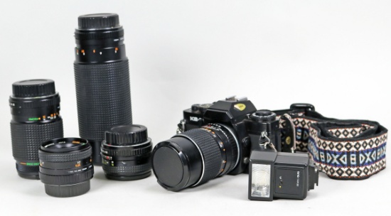 Sears (Ricoh) KS-2 35mm Film Camera w/ Lenses, Ca. 1980's