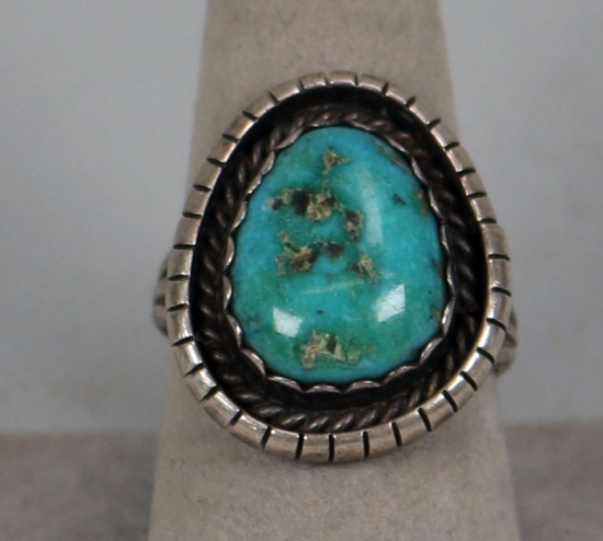 Southwest Sterling Turquoise Ring, Sz. 9