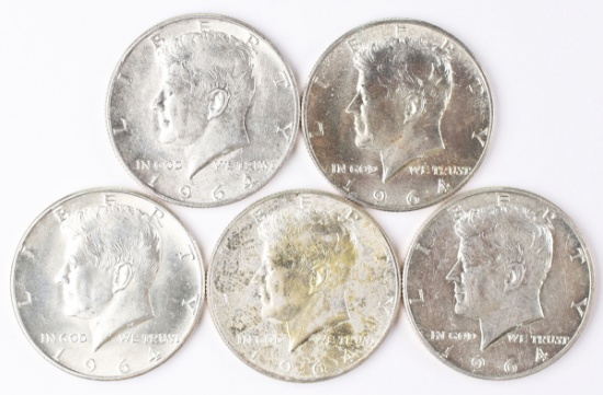 5 1964-D Kennedy Half Dollars
