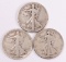 3 Walking Liberty Silver Half Dollars, 1927S, 1928S, 1929S