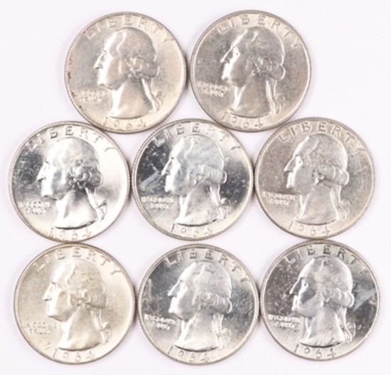 8  - 1964-D Washington Silver Quarters