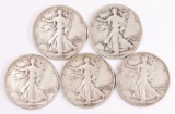 5 Walking Liberty Silver Half Dollars, 1942P/D/S, 1943P/D