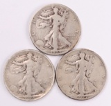 3 Walking Liberty Silver Half Dollars, 1927S, 1928S, 1929S