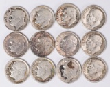 12 Roosevelt Silver Dimes, various dates/mints