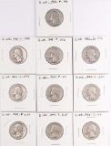 10 Washington Silver Quarters, various dates/mints
